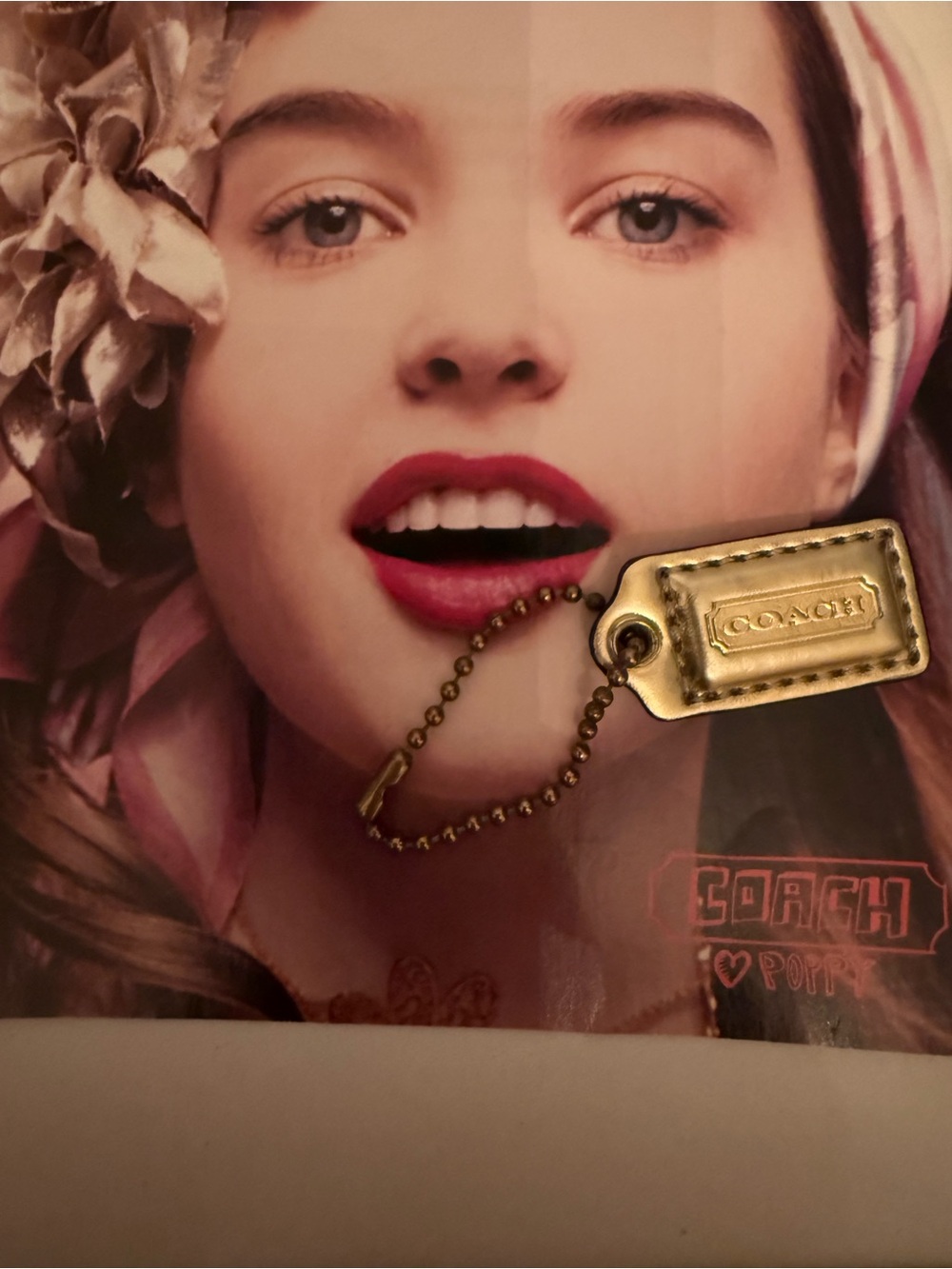 Coach Gold Patent Leather Tag Keychain Charm 1.5”
